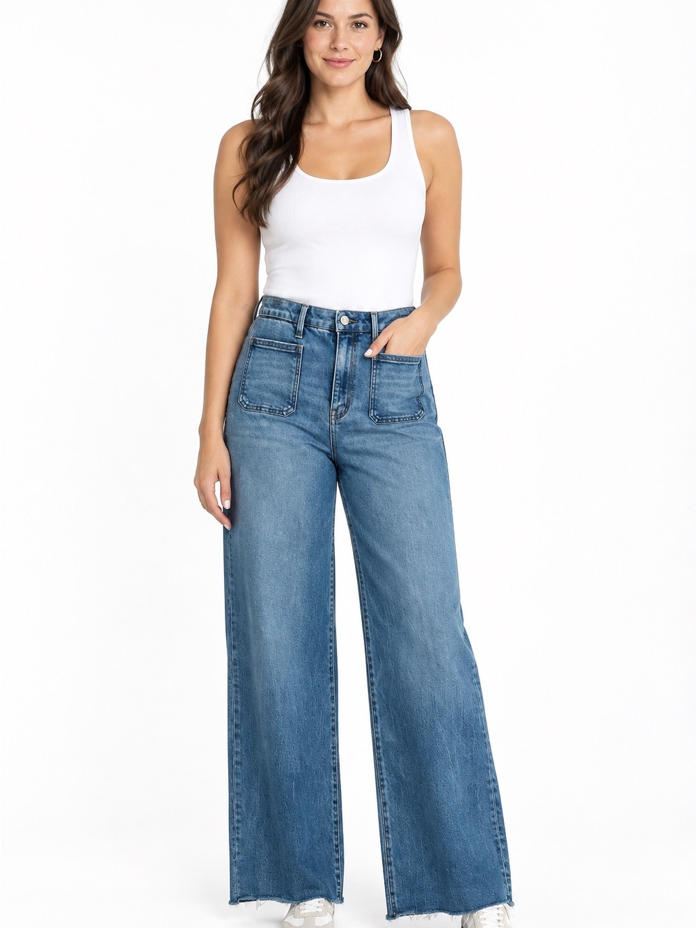 Vervet size 30 Blue T 8947 sailor wide leg crop raw hem medium wash tencel